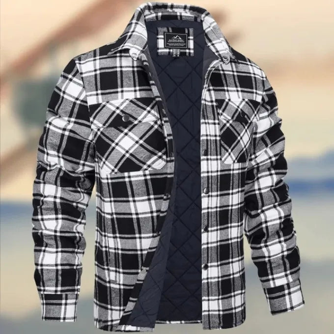 Men's Plaid Quilted-Lined Snap Button Shacket