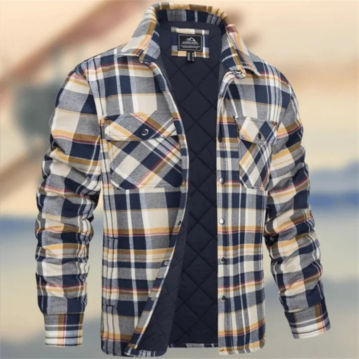 Men's Plaid Quilted-Lined Snap Button Shacket