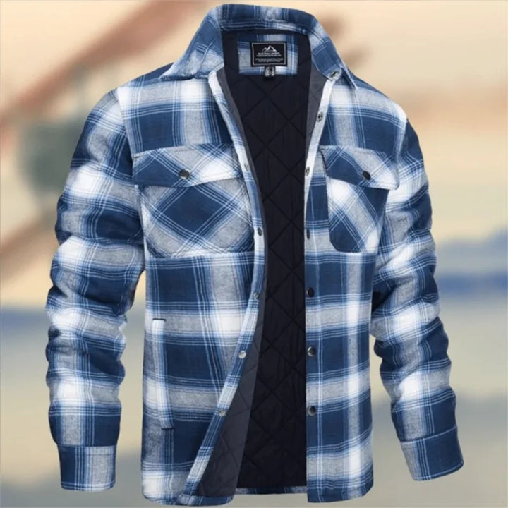 Men's Plaid Quilted-Lined Snap Button Shacket