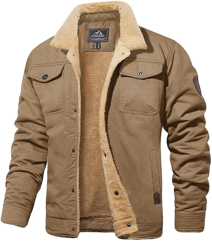 Men's Military Sherpa-Lined Cargo Pocket Snap Jacket