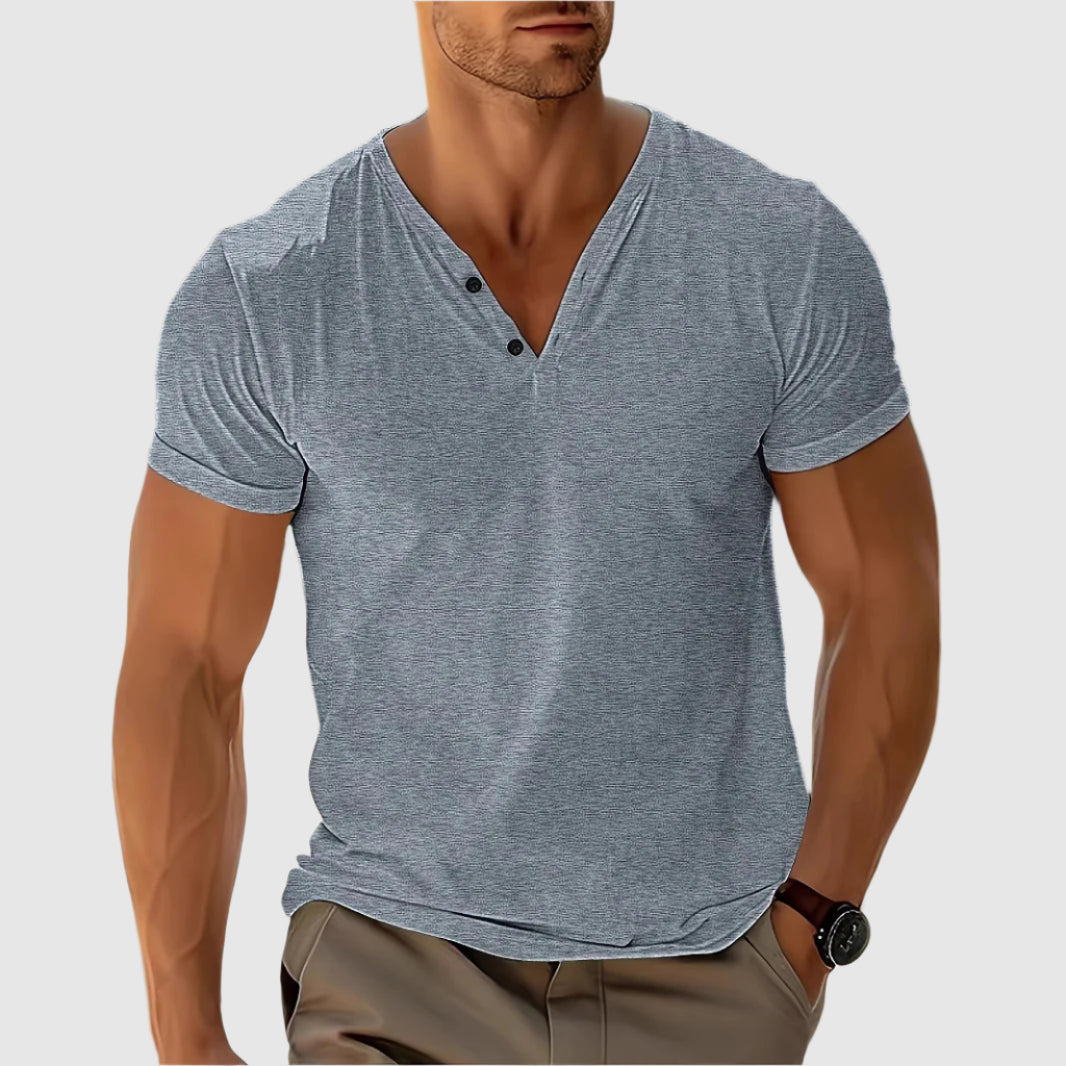 Gavin | Men's Button Detail V-Neck Tee