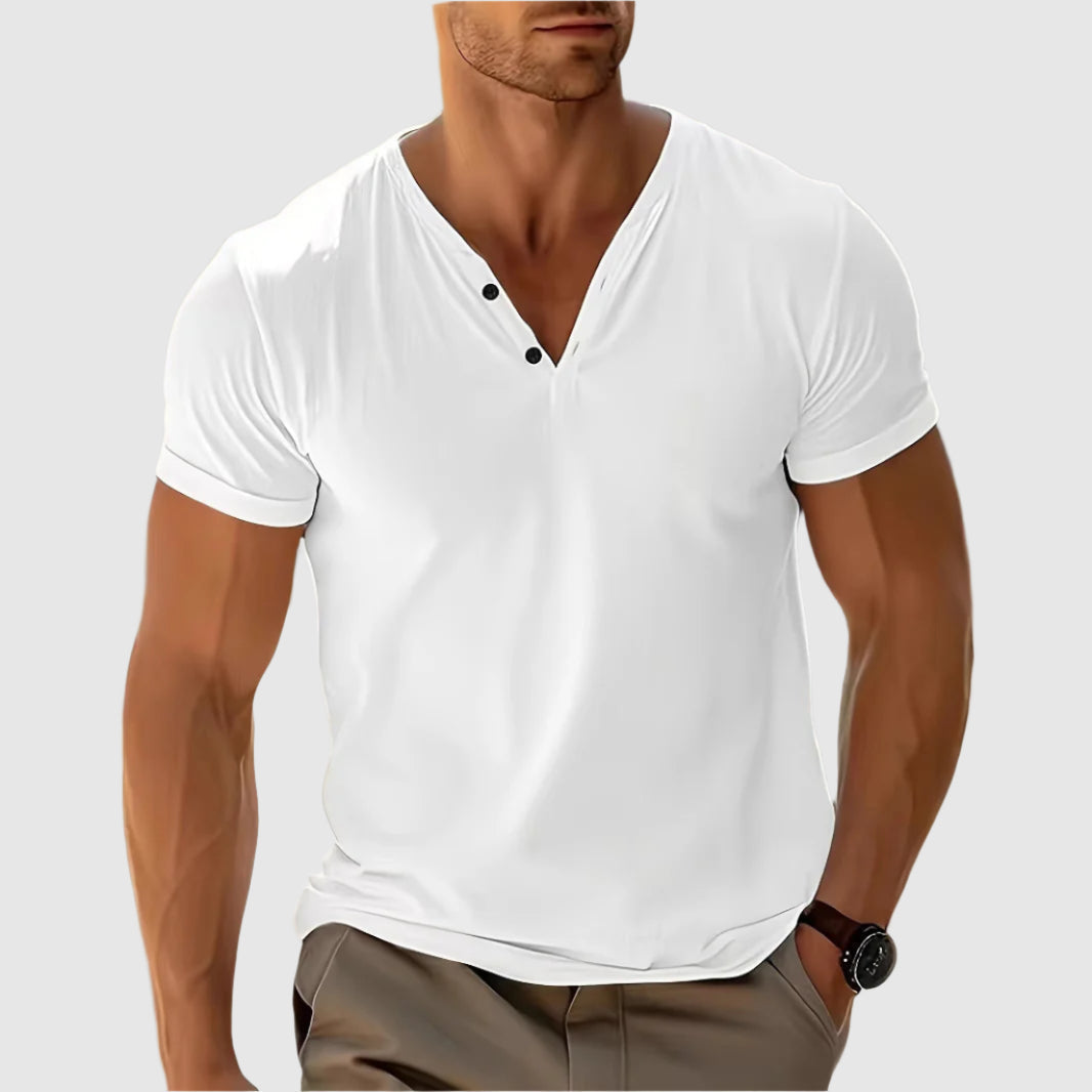 Gavin | Men's Button Detail V-Neck Tee