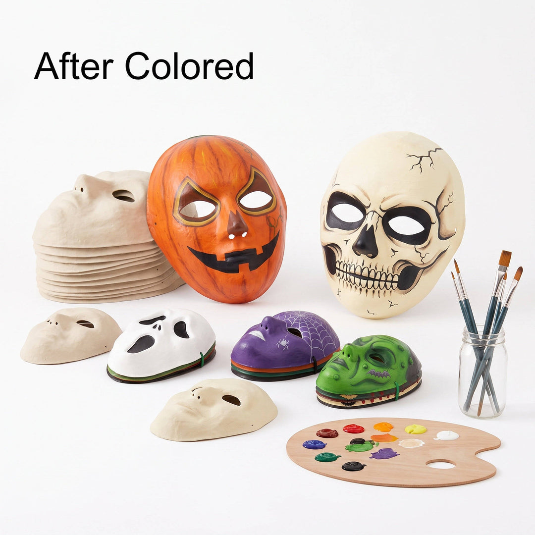 Halloween's 14 Pack Paper Mache Masks for Masquerade and Art Projects