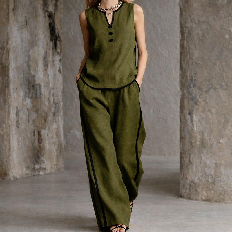 Georgia | Women's Button-Detail Top and Wide-Leg Outfit