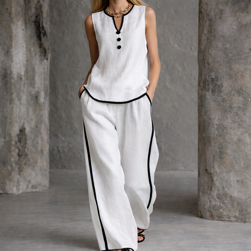 Georgia | Women's Button-Detail Top and Wide-Leg Outfit
