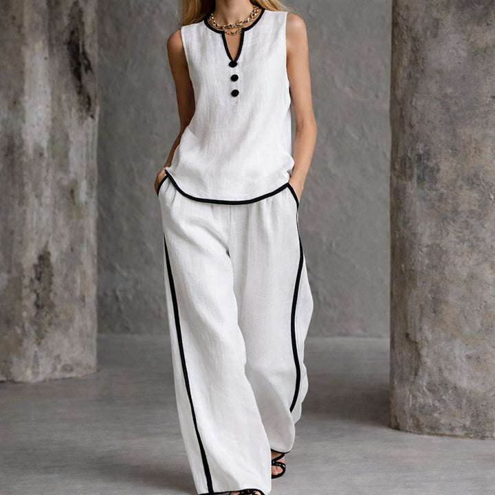 Georgia | Women's Button-Detail Top and Wide-Leg Outfit