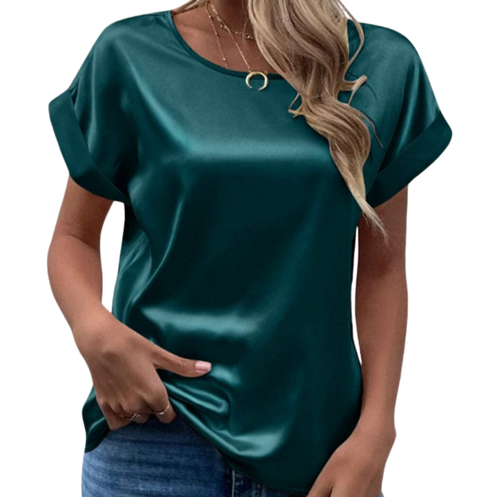 Natasha | Women's Glossy Short-Sleeved Relaxed Top