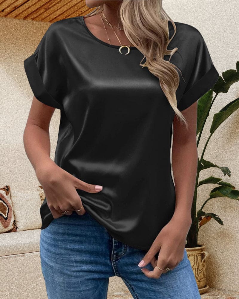Natasha | Women's Glossy Short-Sleeved Relaxed Top