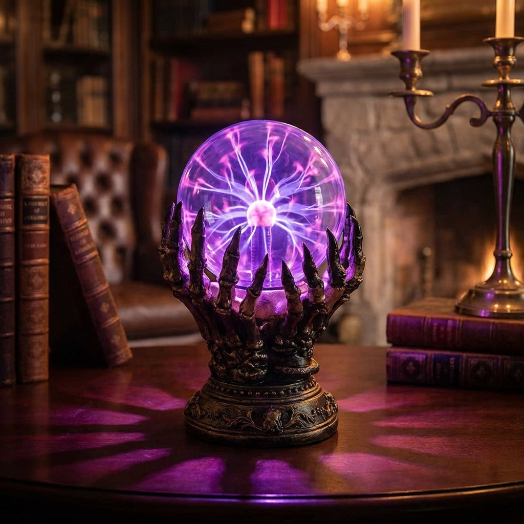 Halloween's Interactive Touch Globe Skeletal Hand Plasma Lamp