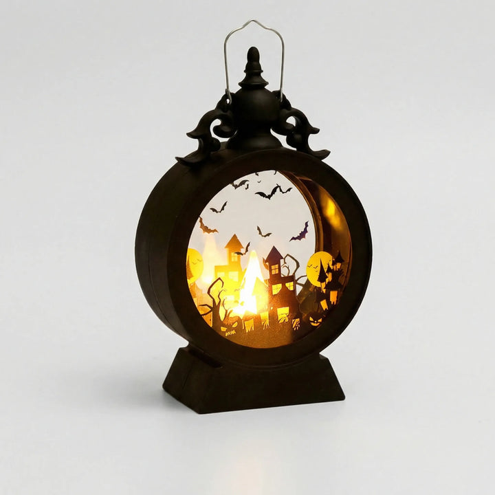 Halloween's Gothic Window LED Lantern with Silhouette Cutouts
