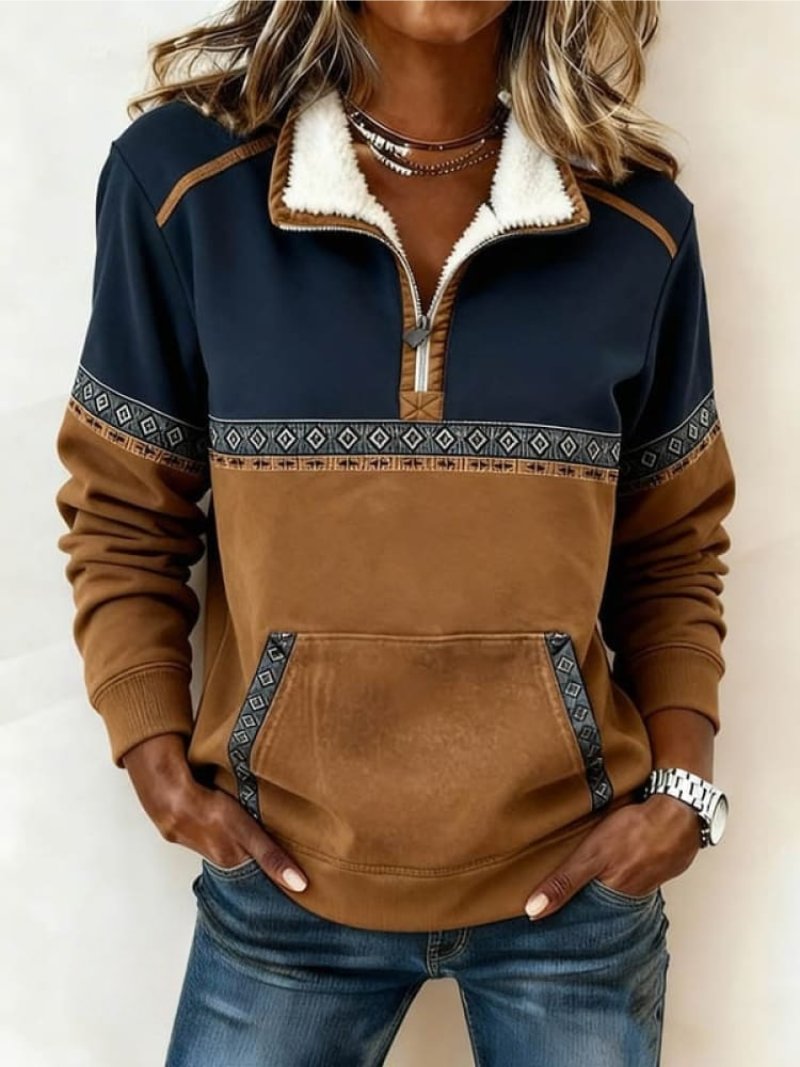 Women's Quarter-Zip Fleece Sweatshirt with Cozy Sherpa Collar