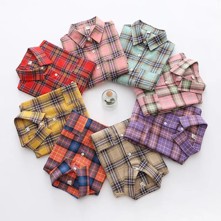 Women's Casual Cotton Long Sleeve Flannel Plaid Shirt for Women