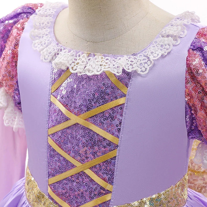 Halloween's Girls Puff Sleeve Ball Gown Dress with Applique Detail