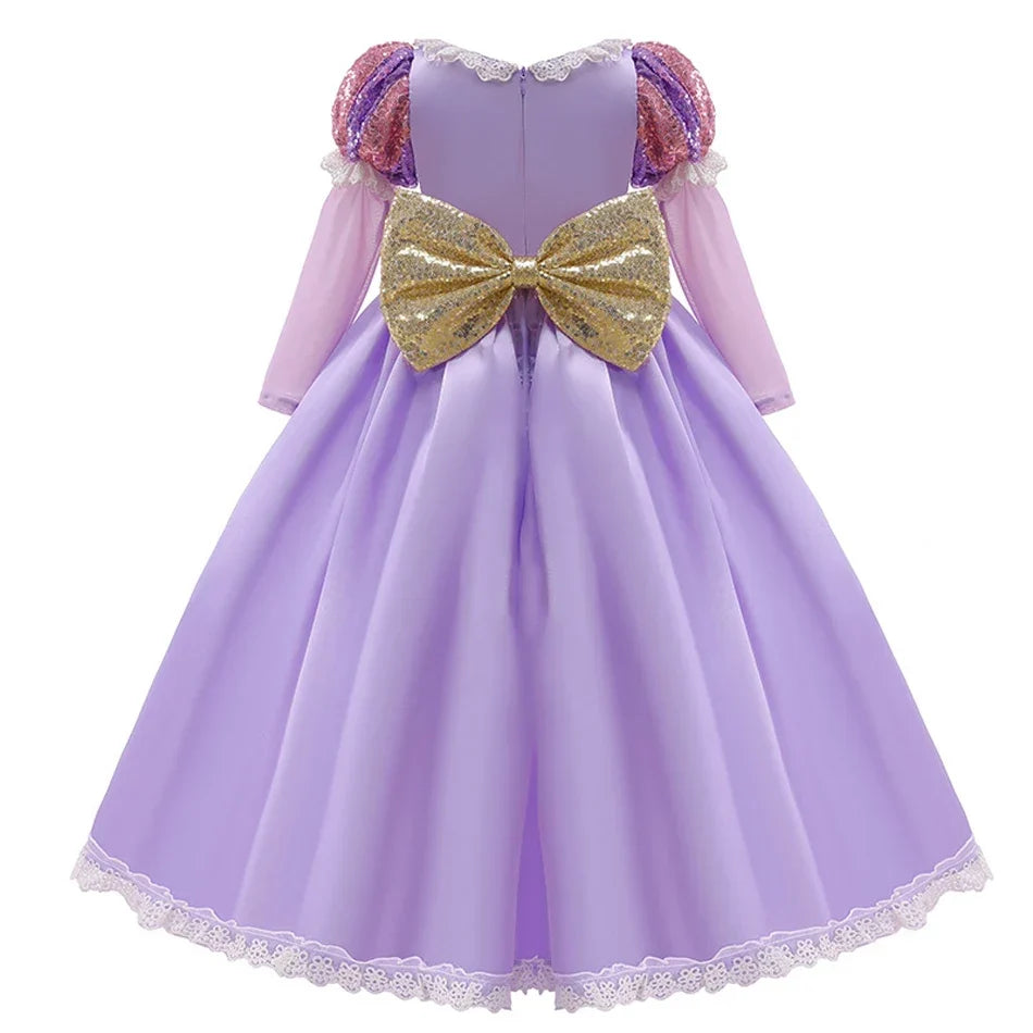 Halloween's Girls Puff Sleeve Ball Gown Dress with Applique Detail
