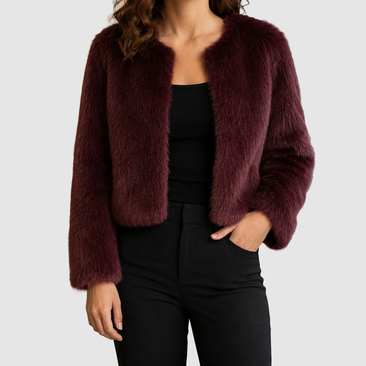 Women's Cropped Faux-Fur Jacket with Open Front Design