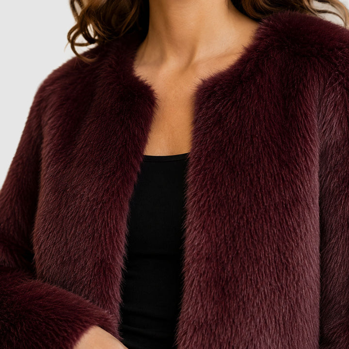 Women's Cropped Faux-Fur Jacket with Open Front Design