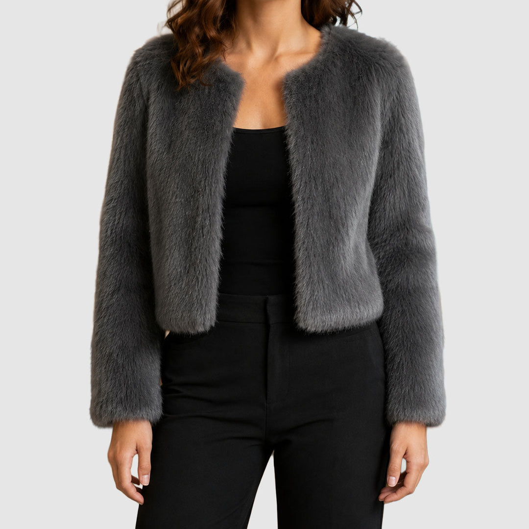 Women's Cropped Faux-Fur Jacket with Open Front Design