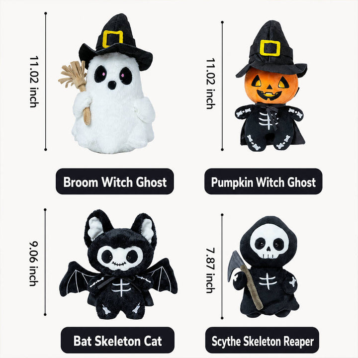 Halloween's Soft Plush Characters with Embroidered Faces & Designs
