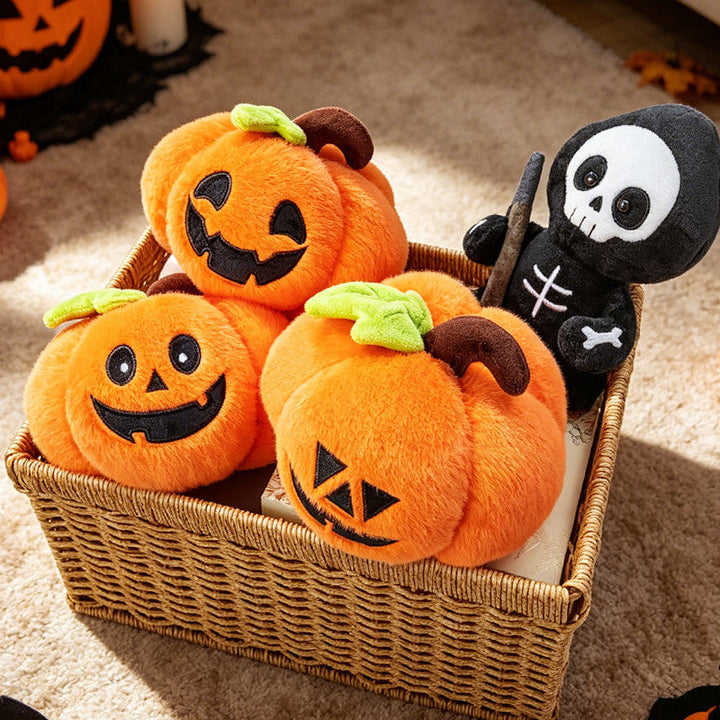 Halloween's Soft Plush Characters with Embroidered Faces & Designs
