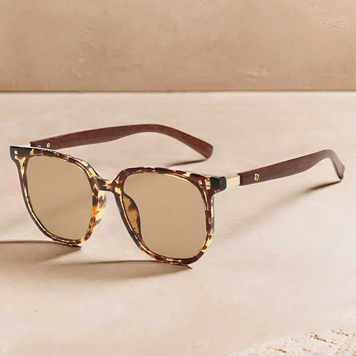 Women's Classic Wood-Look Temple Square Sunglasses