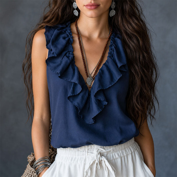 Harlow | Women's Ruffle Trim Sleeveless Bohemian Blouse
