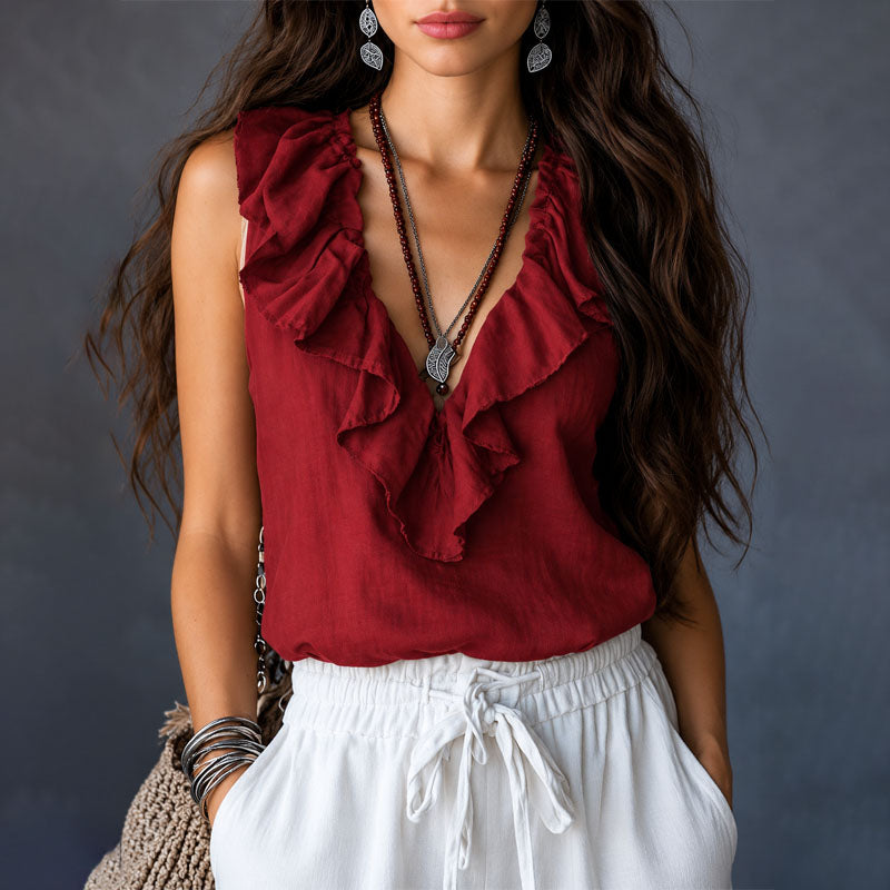Harlow | Women's Ruffle Trim Sleeveless Bohemian Blouse