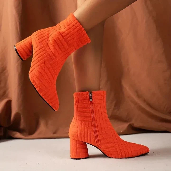 Women's Solid Color Block Heel Boots