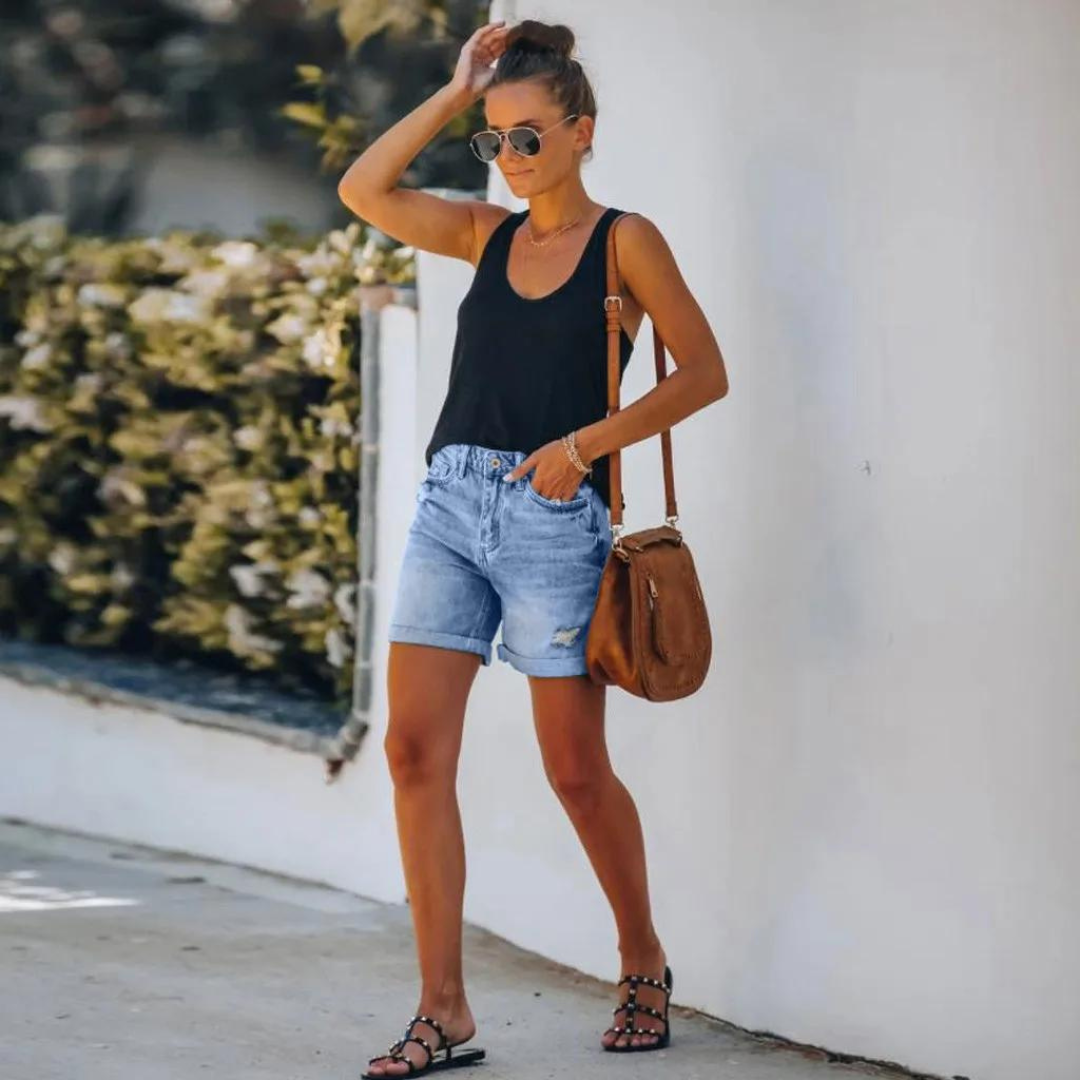 Molly | Men's High-Waisted Denim Shorts with Worn-In Style