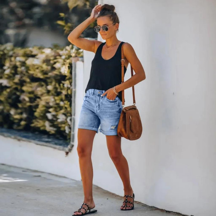 Molly | Men's High-Waisted Denim Shorts with Worn-In Style