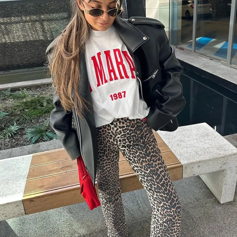 Rochelle | Women's High-Waisted Leopard Print Jeans