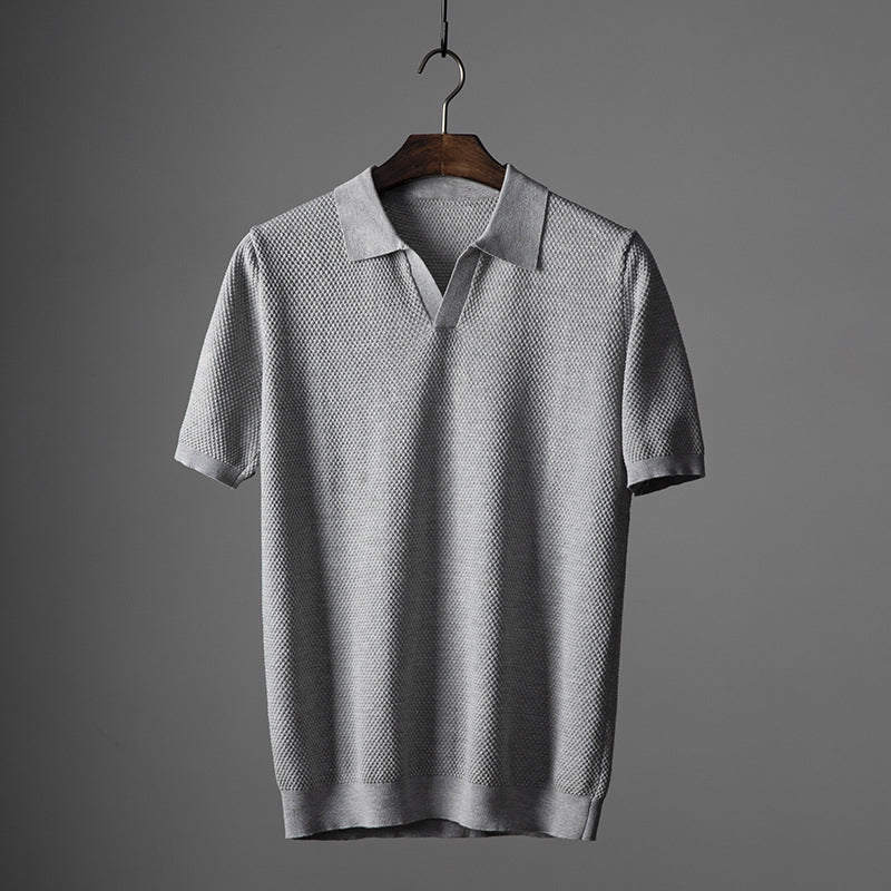 Holden | Men's Textured Buttonless Short-Sleeve Polo Shirt