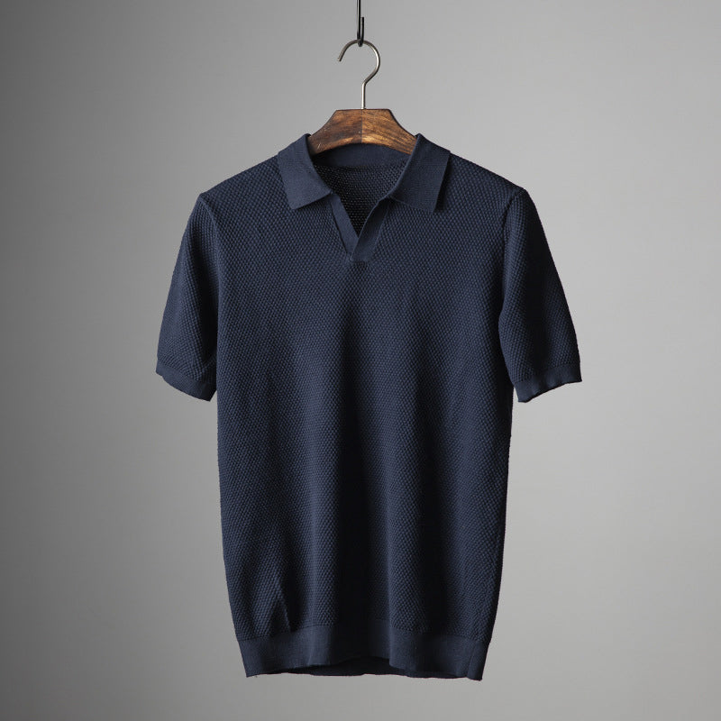 Holden | Men's Textured Buttonless Short-Sleeve Polo Shirt