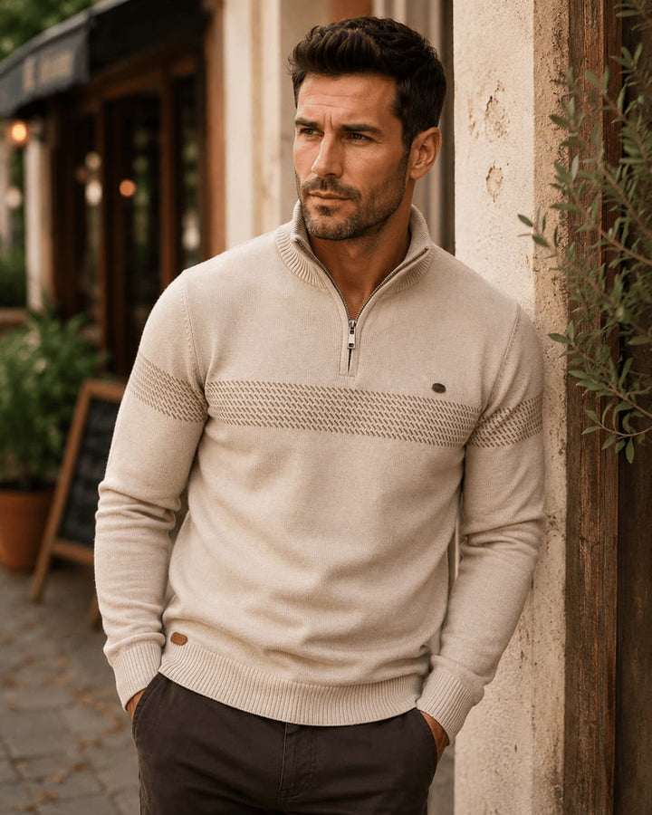 Men's Striped Half-Zip Knit Sweater