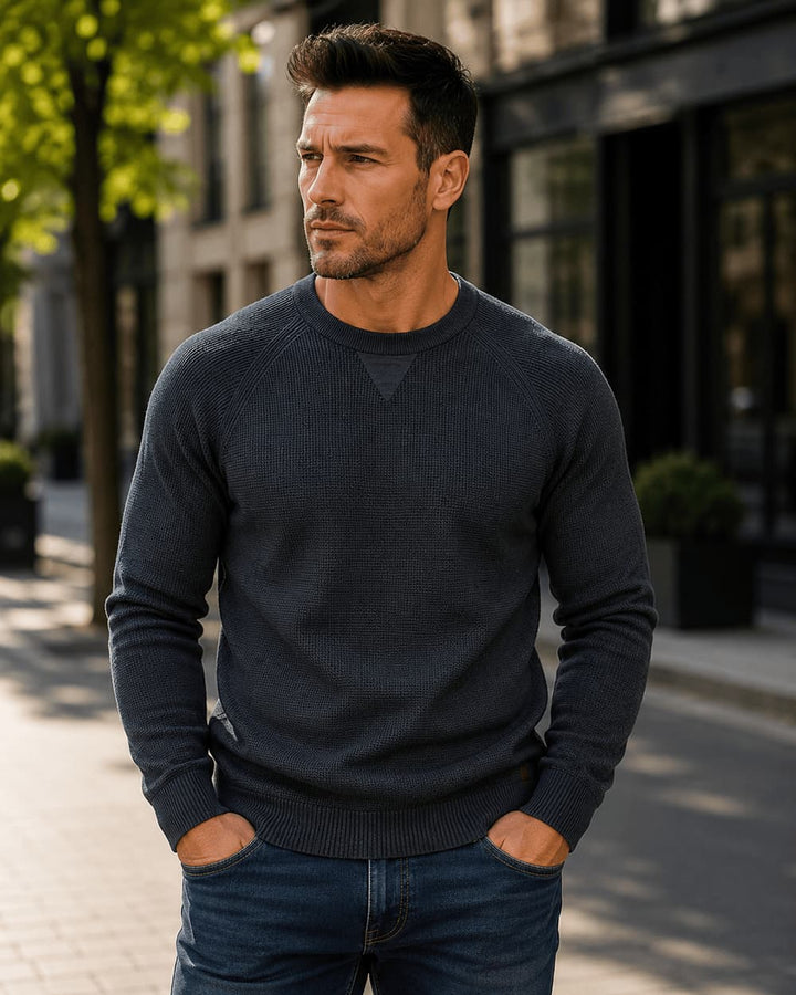 Men's Waffle Knit Crewneck Sweater for Cozy Style