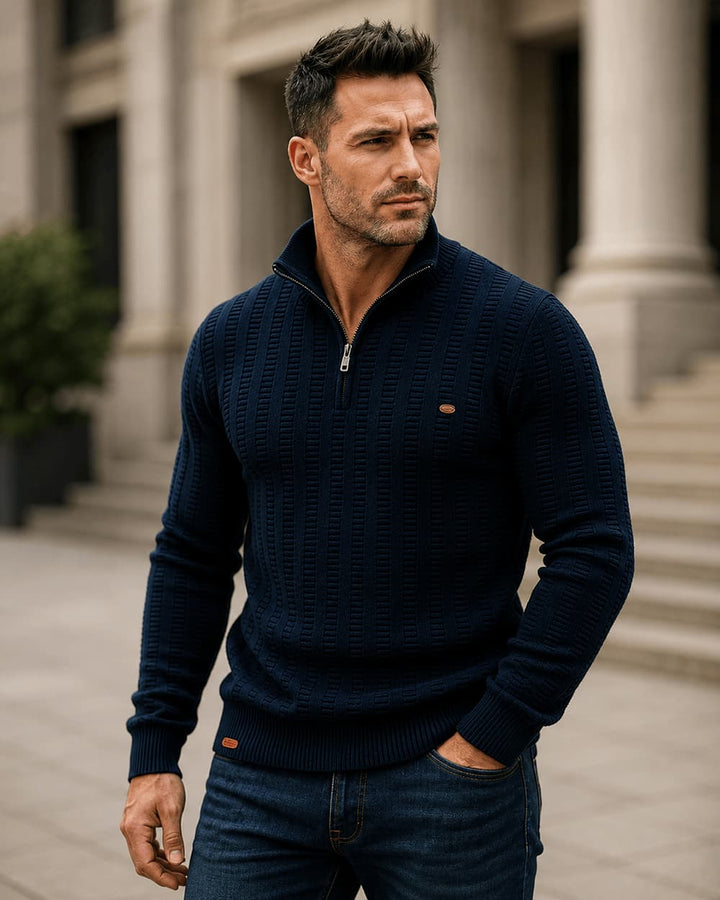 Men's Textured Half-Zip Knit Pullover Sweater