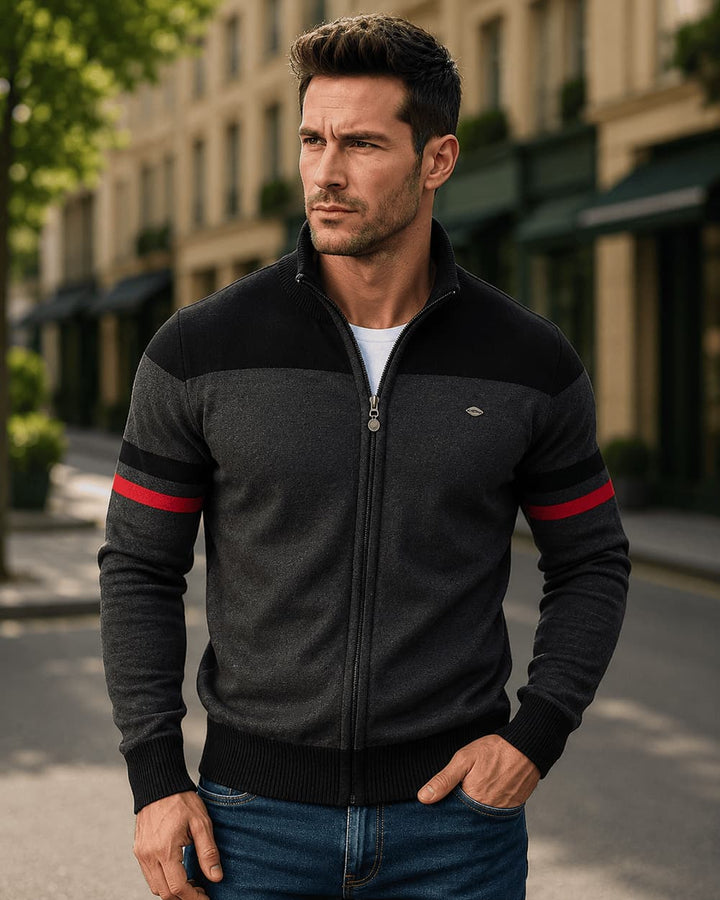 Men's Colorblock Zip-Up Knit Cardigan