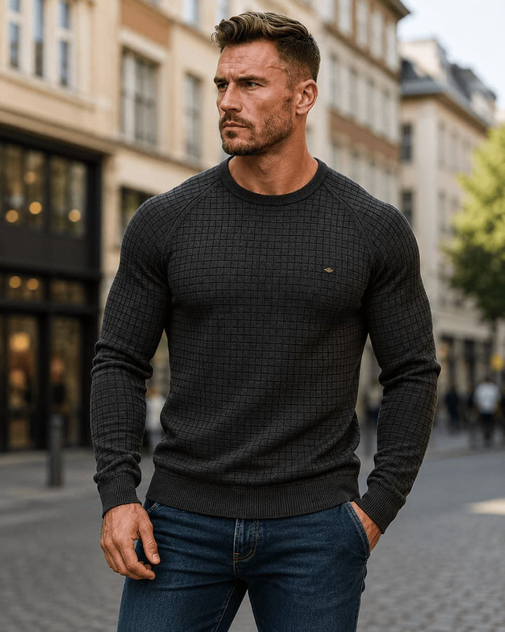 Men's Classic Grid Crew Neck Sweater