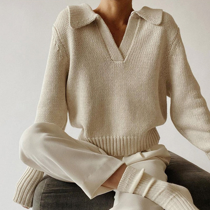 Women's Polo Collar Chunky Knit Sweater
