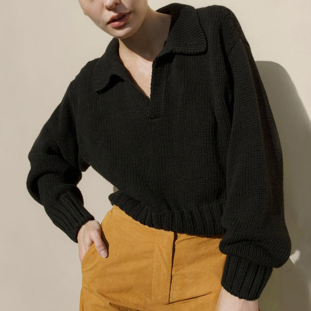 Women's Polo Collar Chunky Knit Sweater