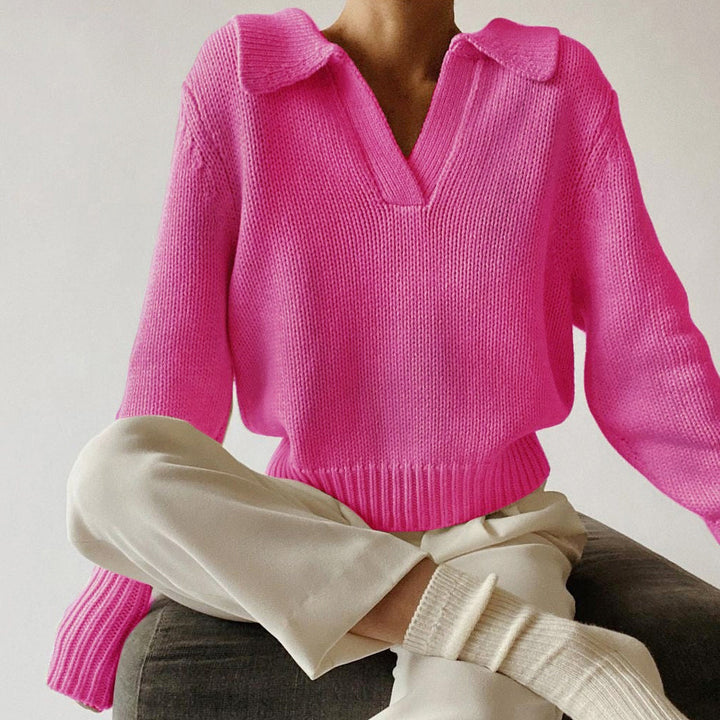 Women's Polo Collar Chunky Knit Sweater