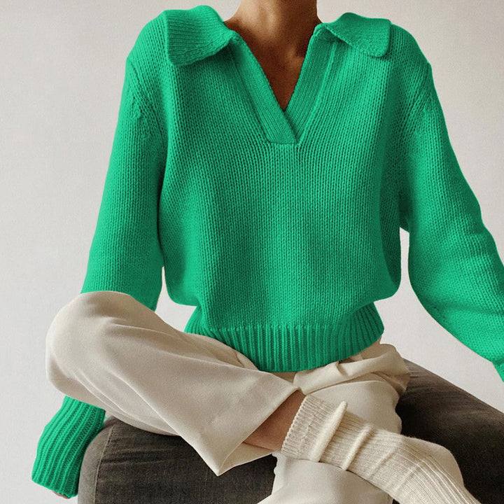 Women's Polo Collar Chunky Knit Sweater