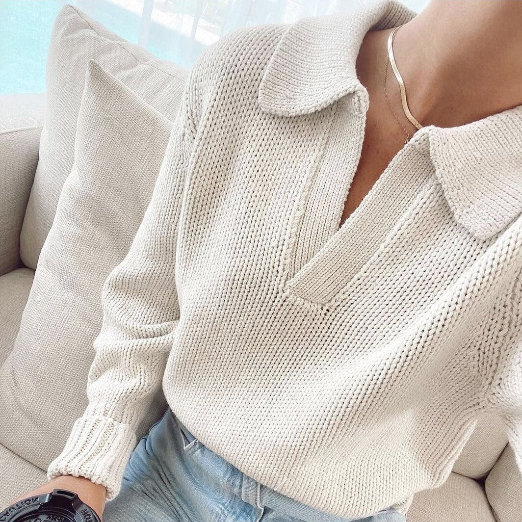 Women's Polo Collar Chunky Knit Sweater