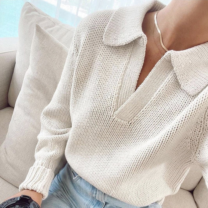 Women's Polo Collar Chunky Knit Sweater