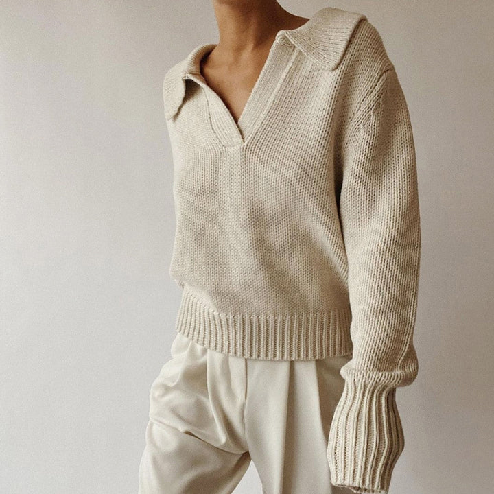 Women's Polo Collar Chunky Knit Sweater