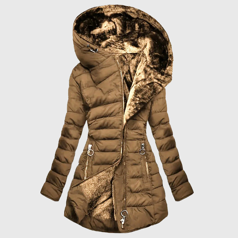 Women's Fleece-Lined Hooded Long Puffer Jacket