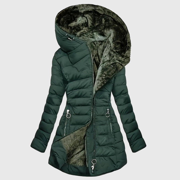 Women's Fleece-Lined Hooded Long Puffer Jacket