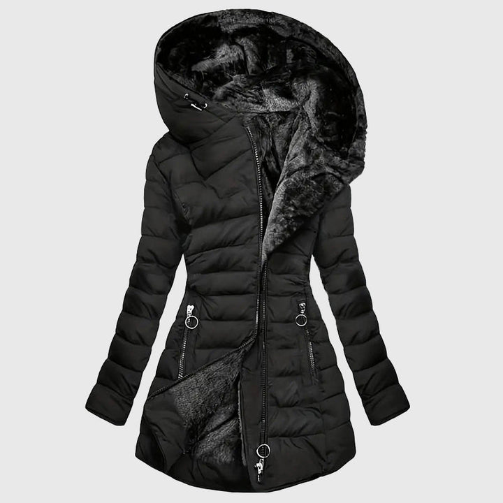 Women's Fleece-Lined Hooded Long Puffer Jacket