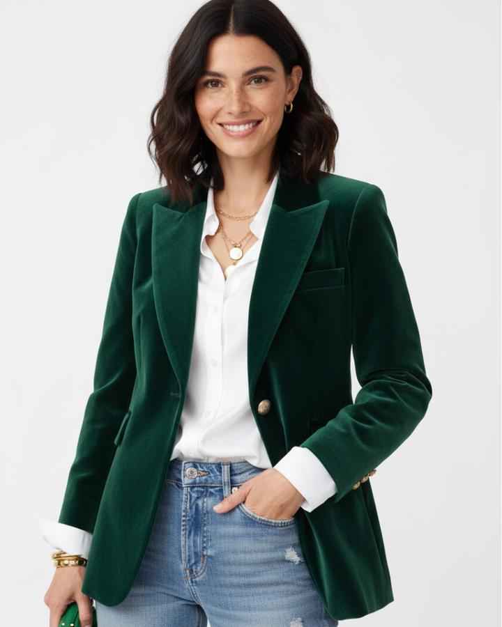 Women's Fitted Velvet Blazer with Notch Lapel