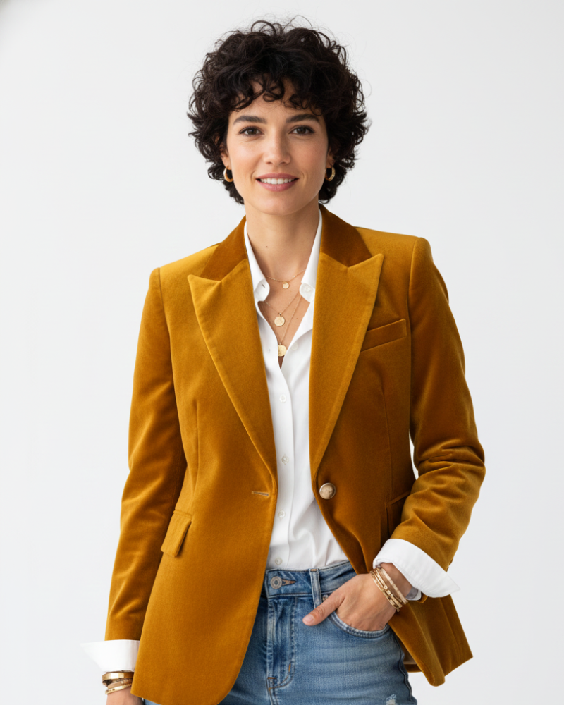 Women's Fitted Velvet Blazer with Notch Lapel