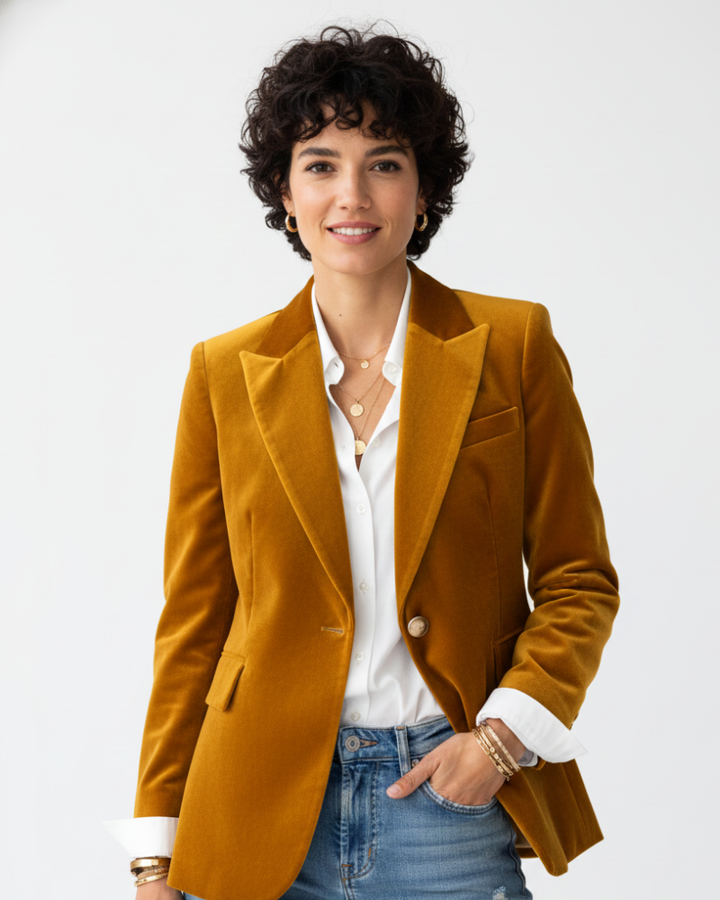 Women's Fitted Velvet Blazer with Notch Lapel
